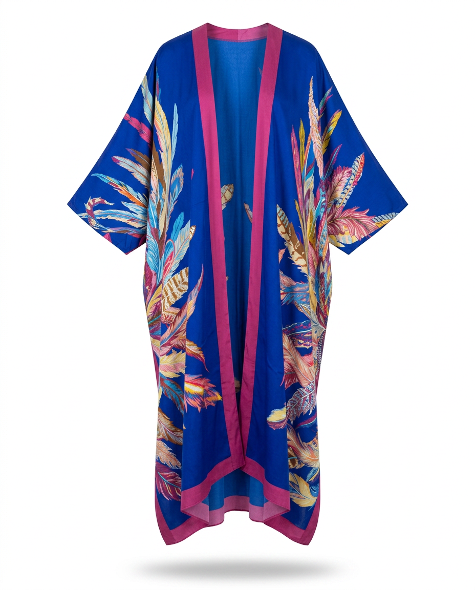 Vibrant Feather Print Kimono-1