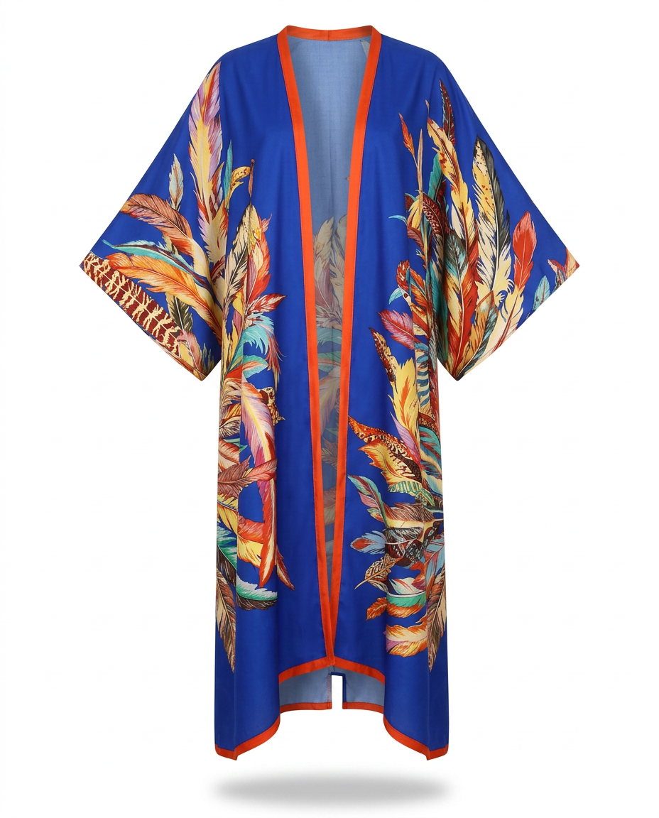 Vibrant Feather Print Kimono-3