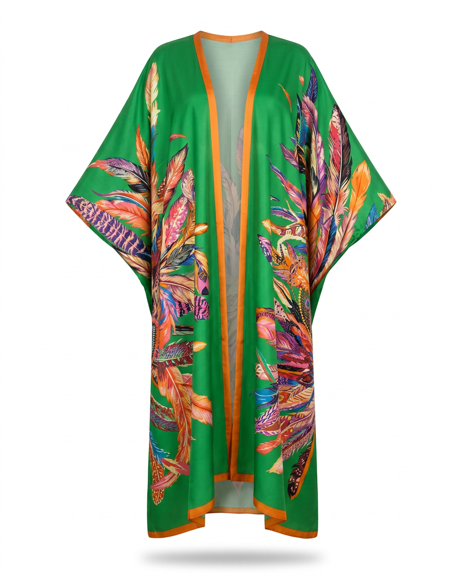 Vibrant Feather Print Kimono-4