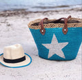 Turquoise Star Sequin Moroccan Beach Tote Bag-0
