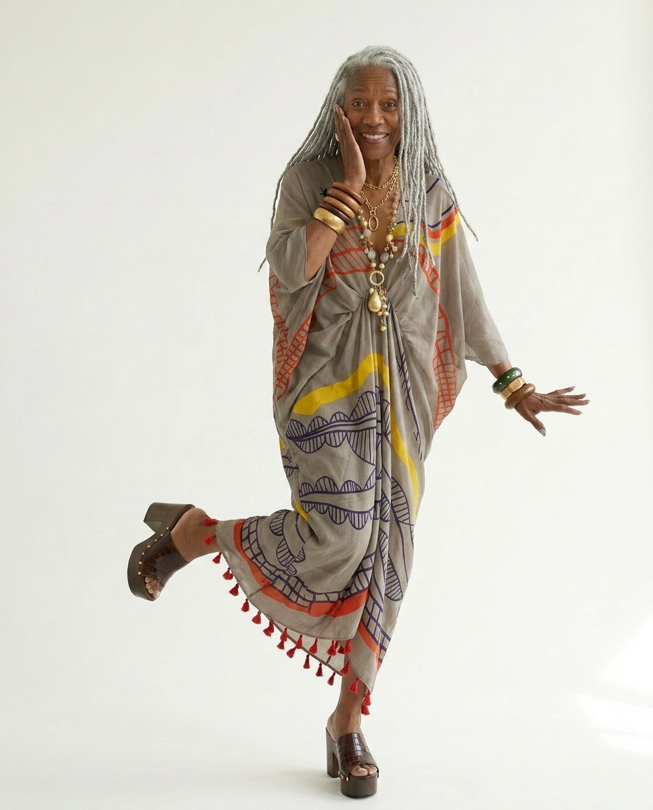 Wanderlust Graffiti Print Tassel Kaftan-0
