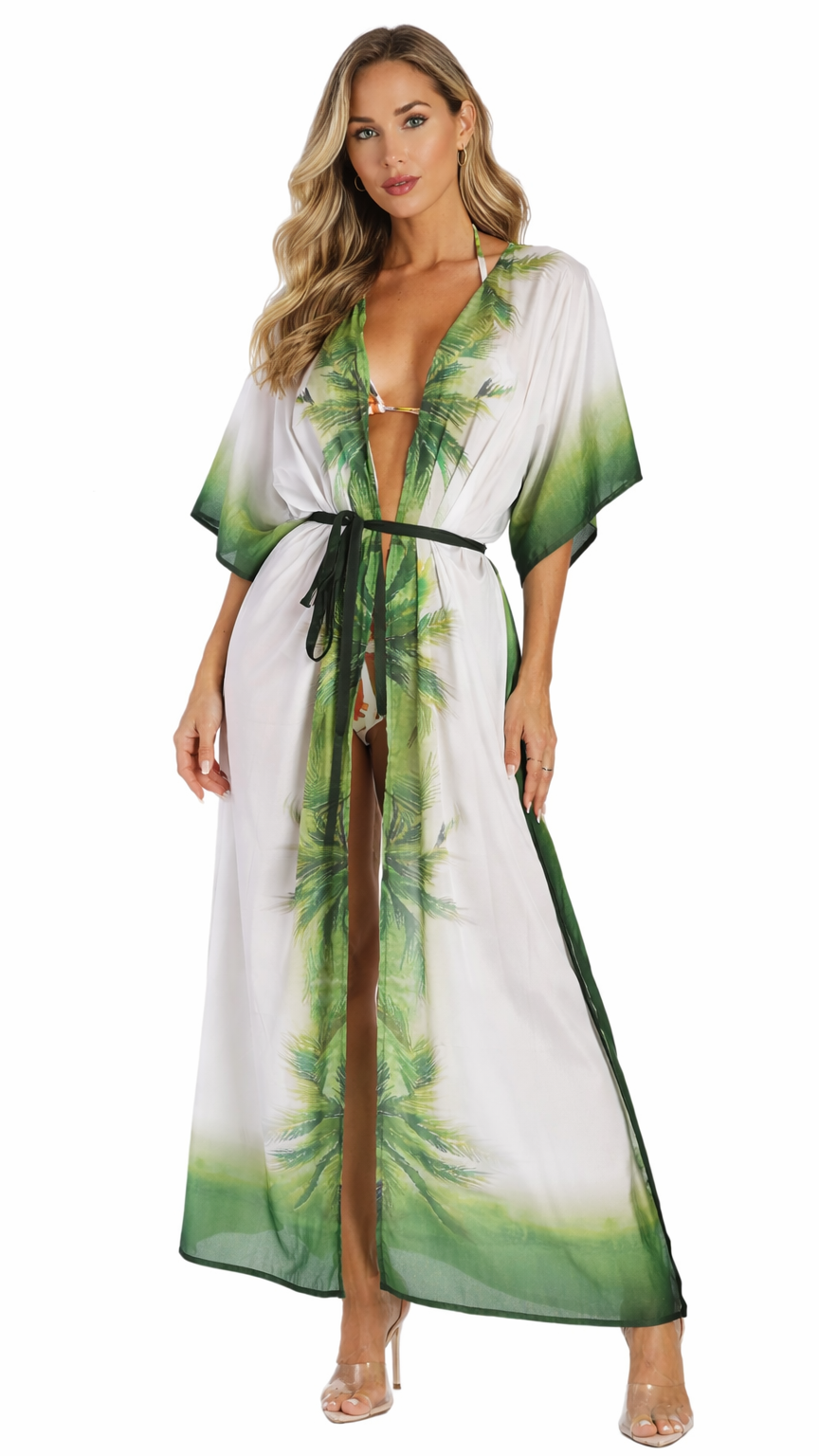 Palm Print Resort Kimono Cover-Up – Luxury Beach Vacation Wear | Club Moda-0