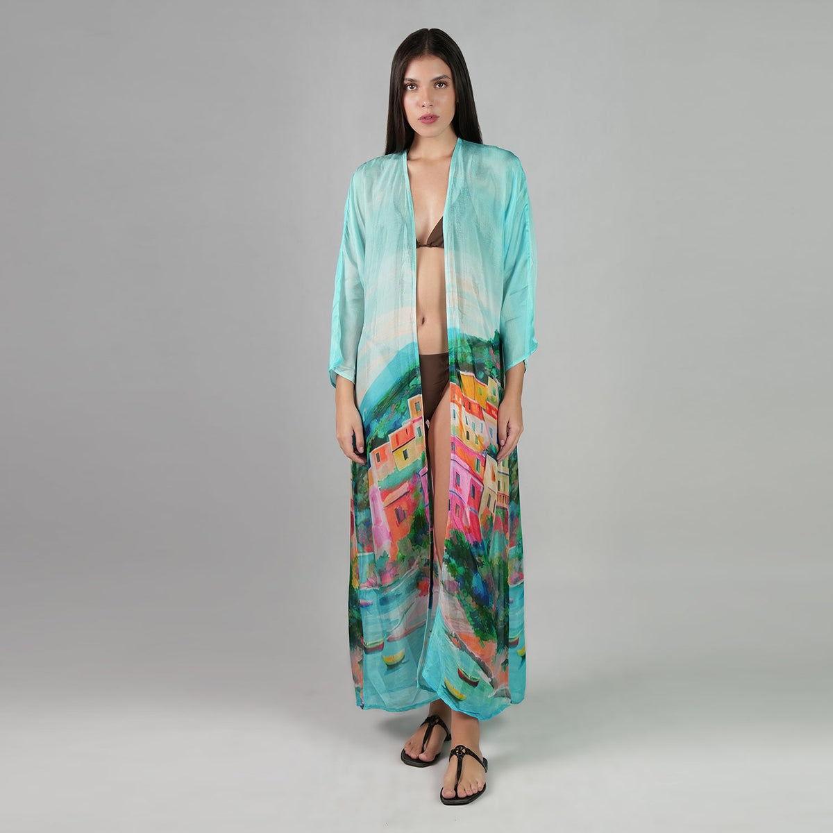 La Dolce Riviera Mediterranean Long Kimono Dress - Beach Cover Up-0
