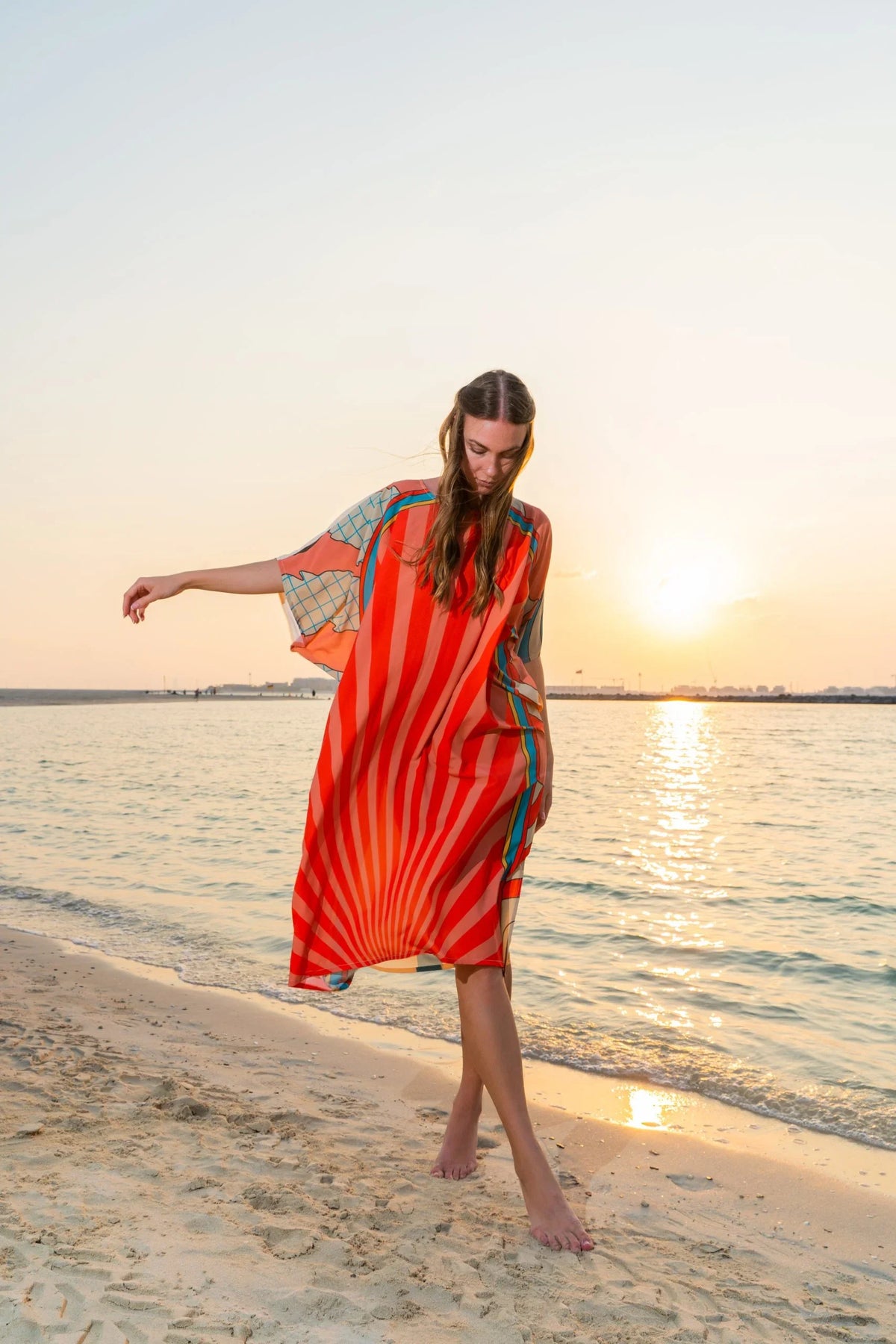 Shore Retro Print Vintage Short Kaftan Dress - Multicolor-0