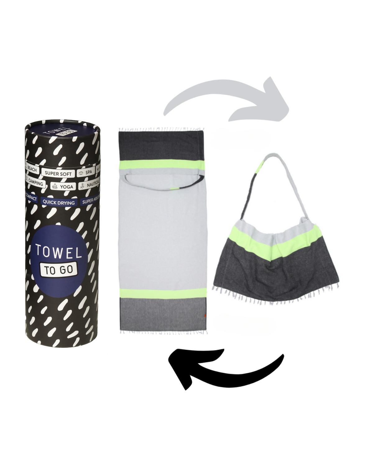 2-in-1 Beach Towel Bag in Grey & Charcoal – Made from Recycled Cotton-1